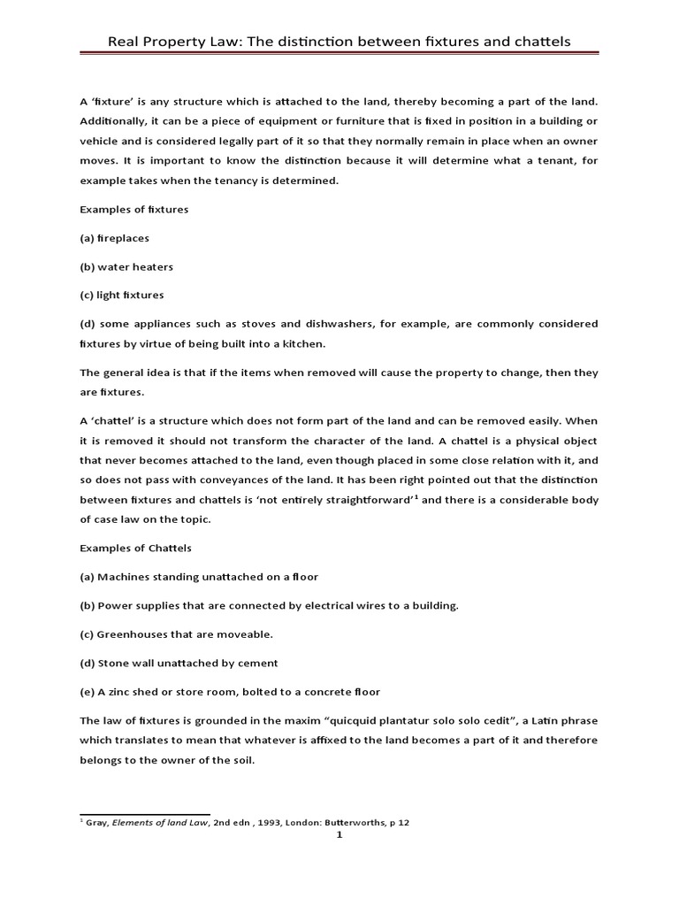 Fixtures and Chattels PDF Property Land Law