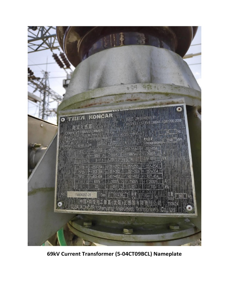 69kV Current Transformer Nameplate PDF