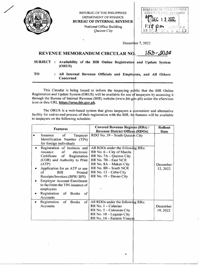 RMC No. 153-2022 | PDF