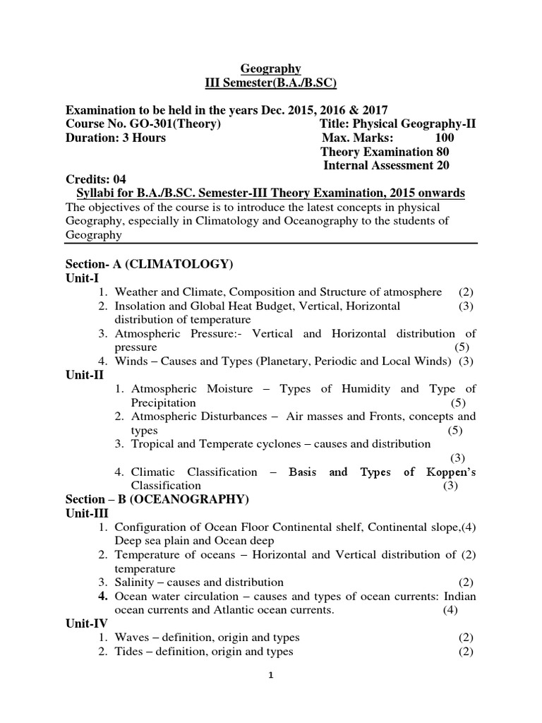 Geography Syllabus 3 To 6 PDF Oceans Climatology
