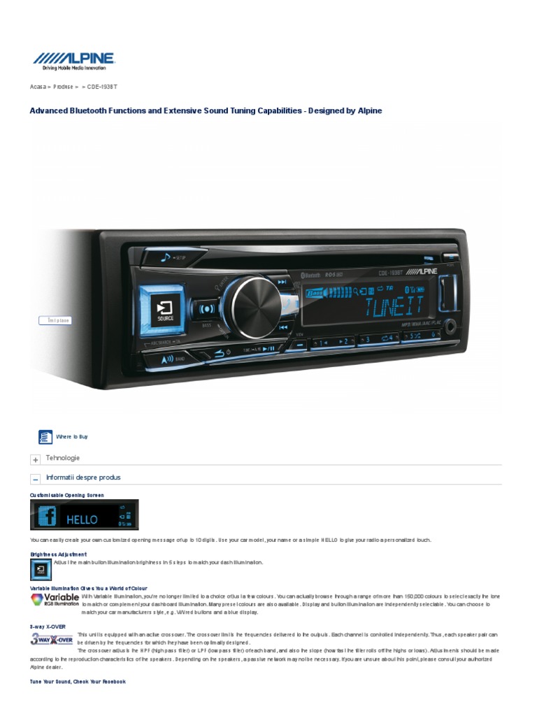CD - USB RECEIVER WITH ADVANCED BLUETOOTH - Alpine - CDE-193BT | PDF