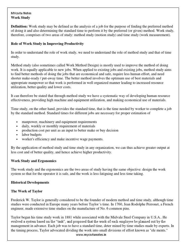 Work Study Definition Work Study May Be Defined As The Analysis of A