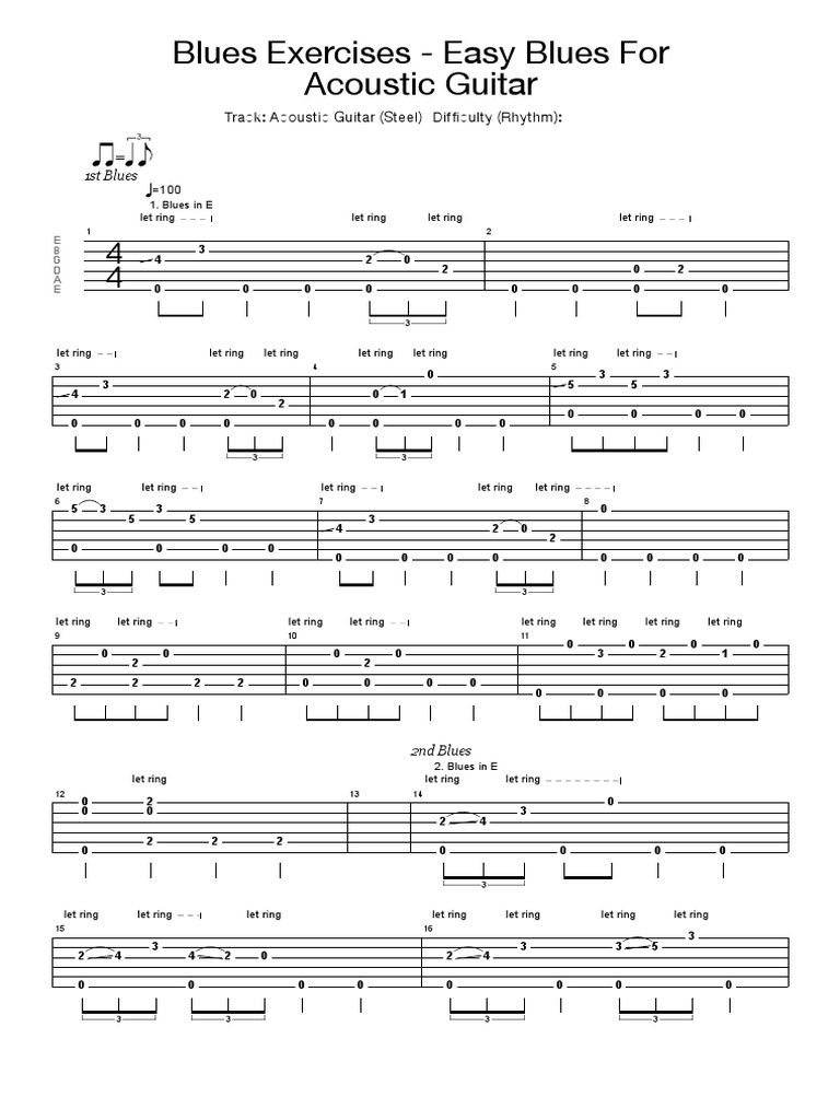 Easy Blues For Acoustic Guitar Tab by Blues Exercises Songsterr Tabs With Rhythm PDF