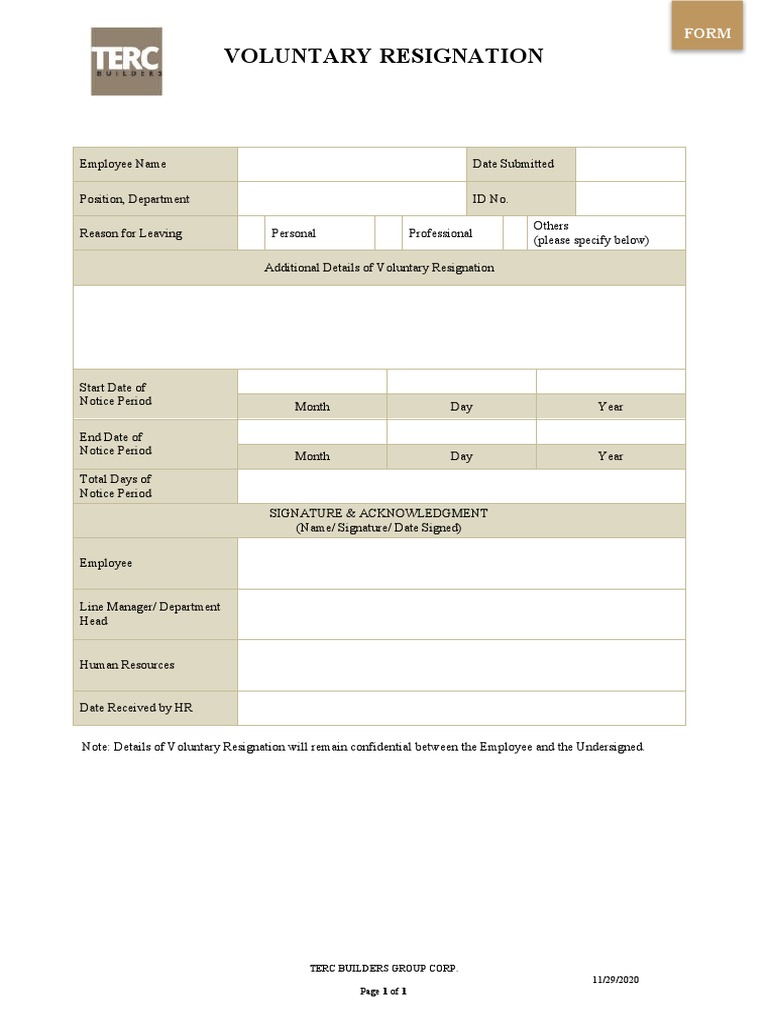 Voluntary Resignation Form | PDF