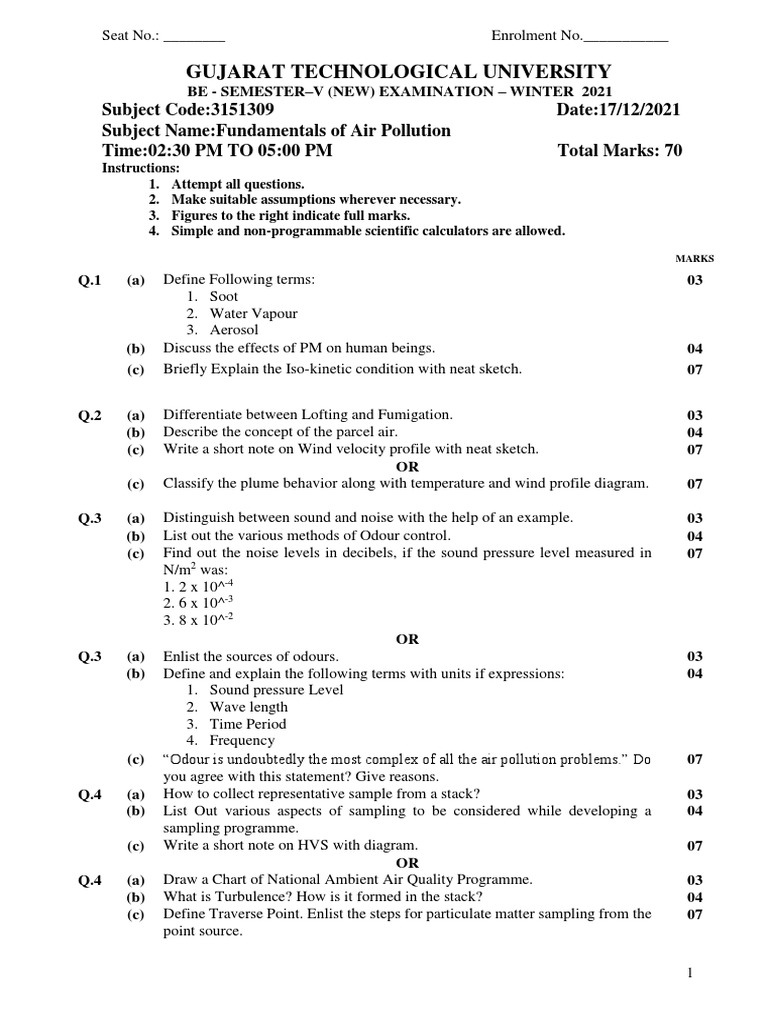 Fundamentals of Air Pollution Papers | PDF