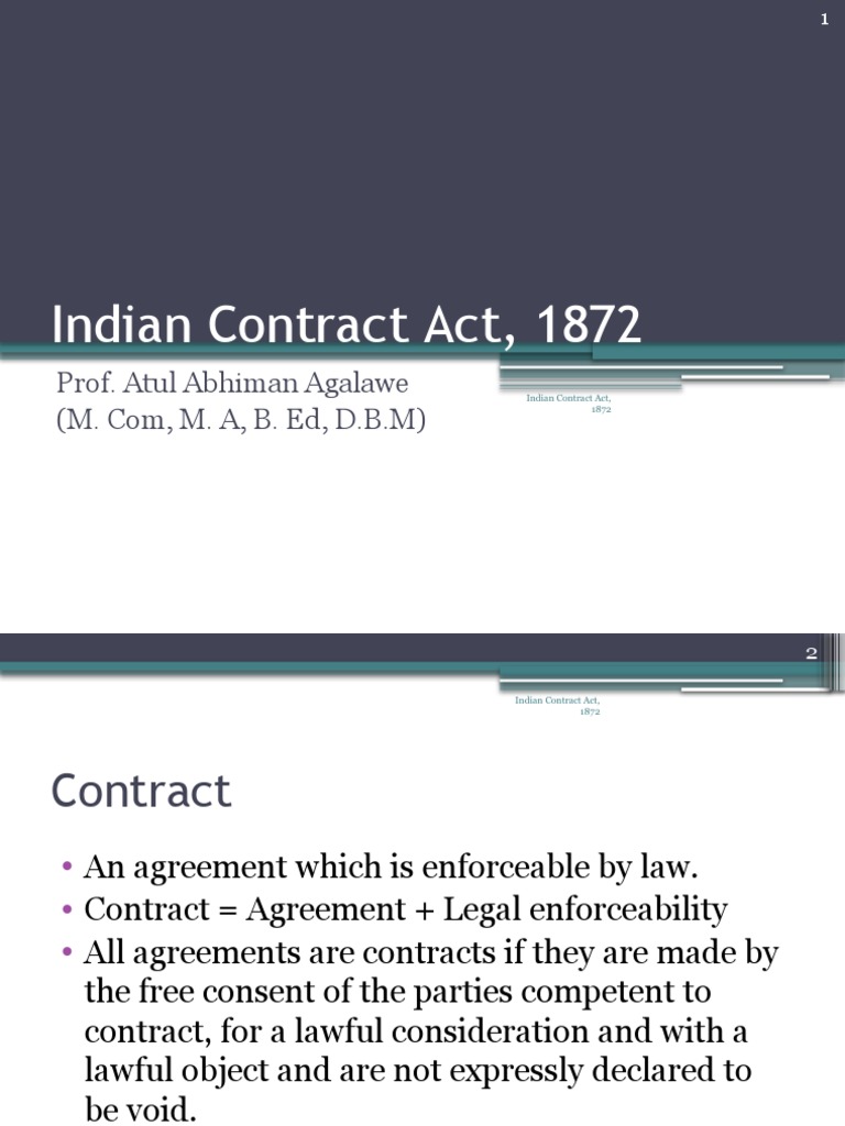 Overview of Indian Contract Act 1872 | PDF | Contract Law | Civil Law ...