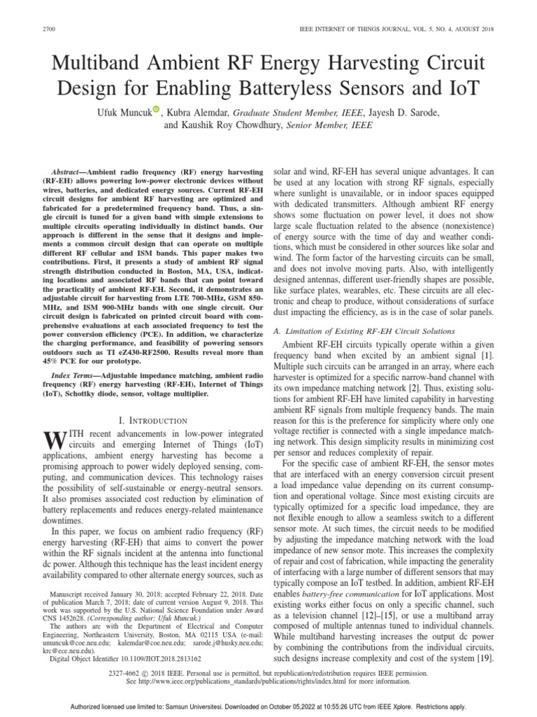 Multiband Ambient RF Energy Harvesting Circuit Design For Enabling ...