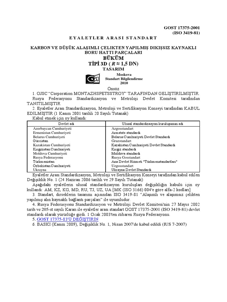 Gost 17375 2001 Dikiåžsiz Kaynakli Boru Hatti Parã Alari Pdf