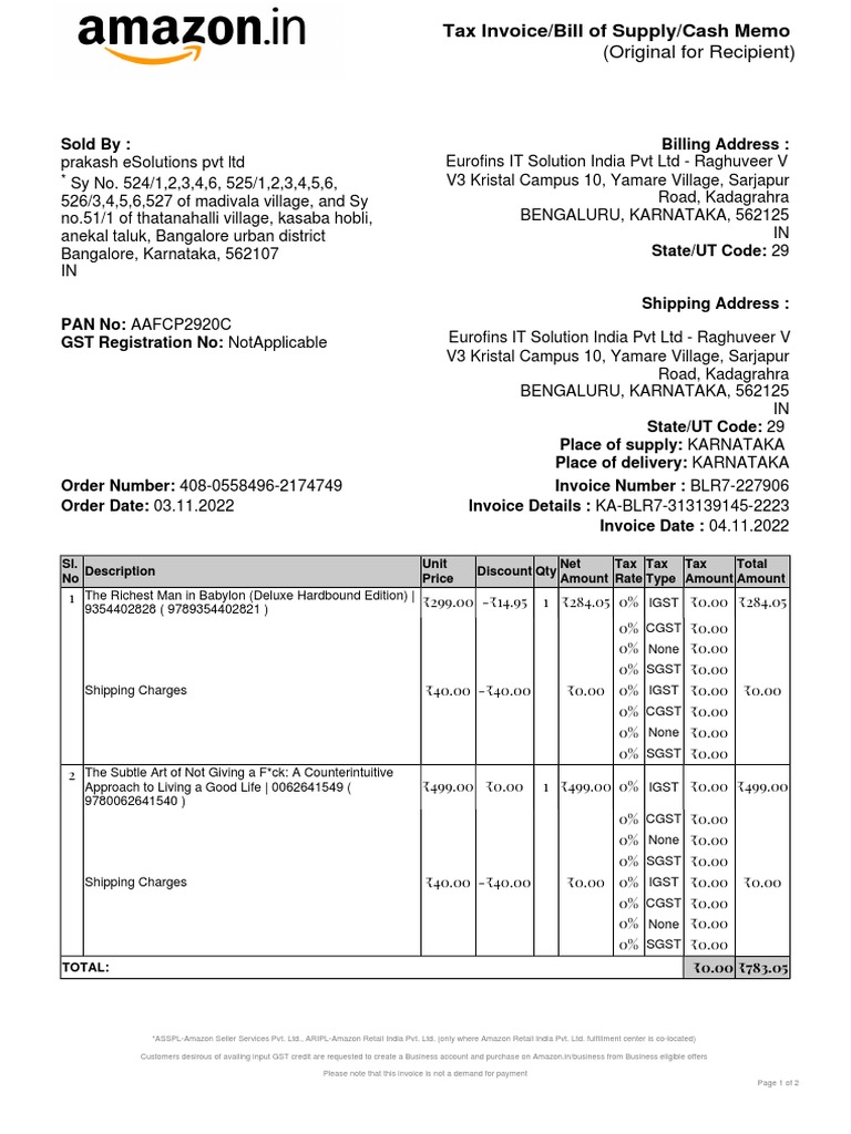 Amazon Invoice for Book Purchase | PDF | Invoice | Government