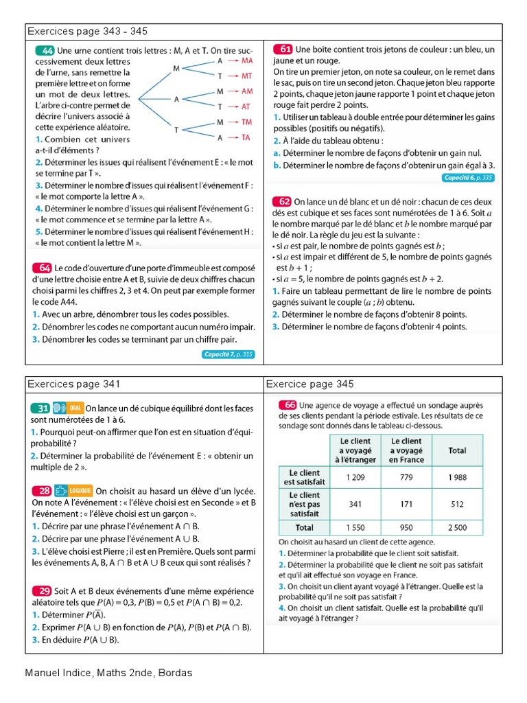 Maths 2nde Exercices Indice Bordas | PDF