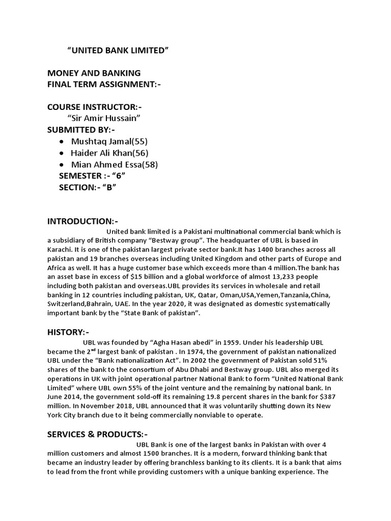 Money and Banking Assignment. PDF Financial Services Service