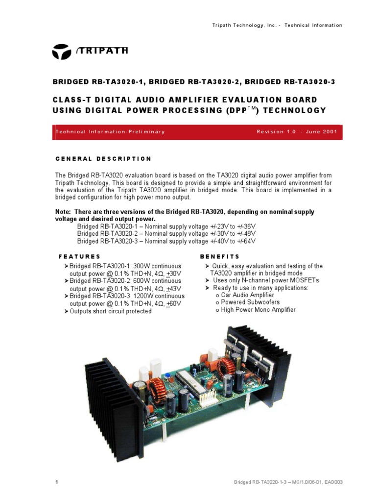 Tripath Technology ClassT Digital Audio Amplifier Evaluation Board