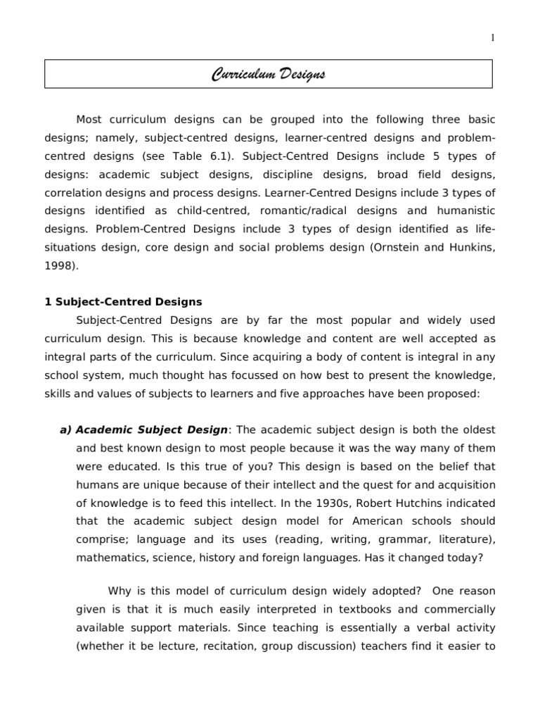Curriculum Design Complete Curriculum Design
