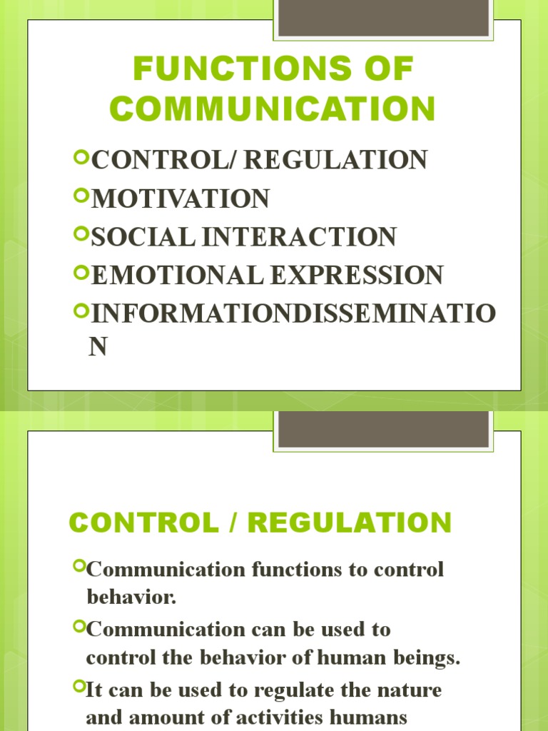 Functions of Communication: Control, Motivation, Interaction & More | PDF