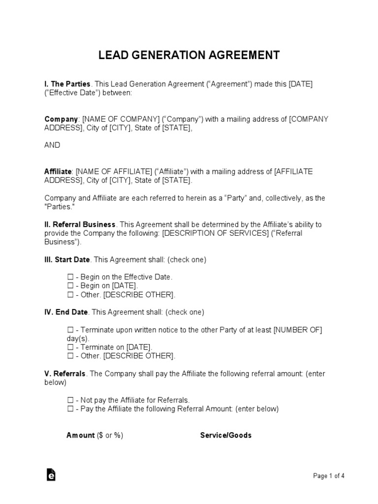 Lead Generation Agreement PDF Confidentiality Discovery (Law)