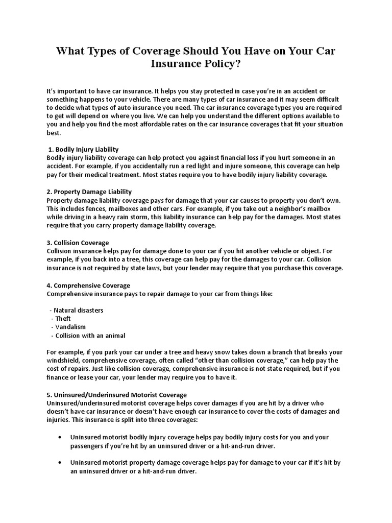 What Types of Coverage Should You Have On Your Car Insurance Policy