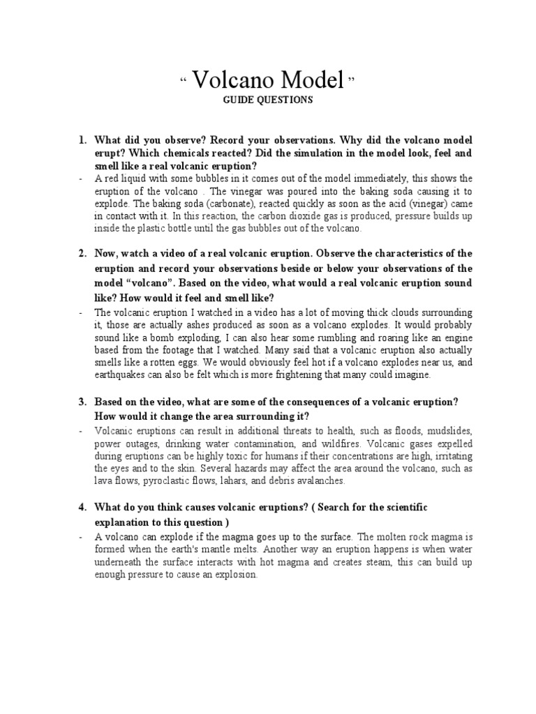 Volcano Model Eruption Observations | PDF | Volcano | Types Of Volcanic ...