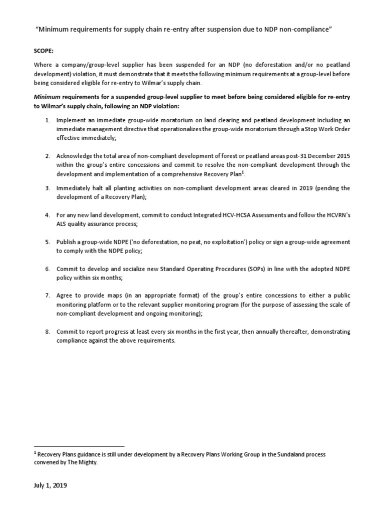 Minimum NDP compliance requirements for supply chain re-entry | PDF