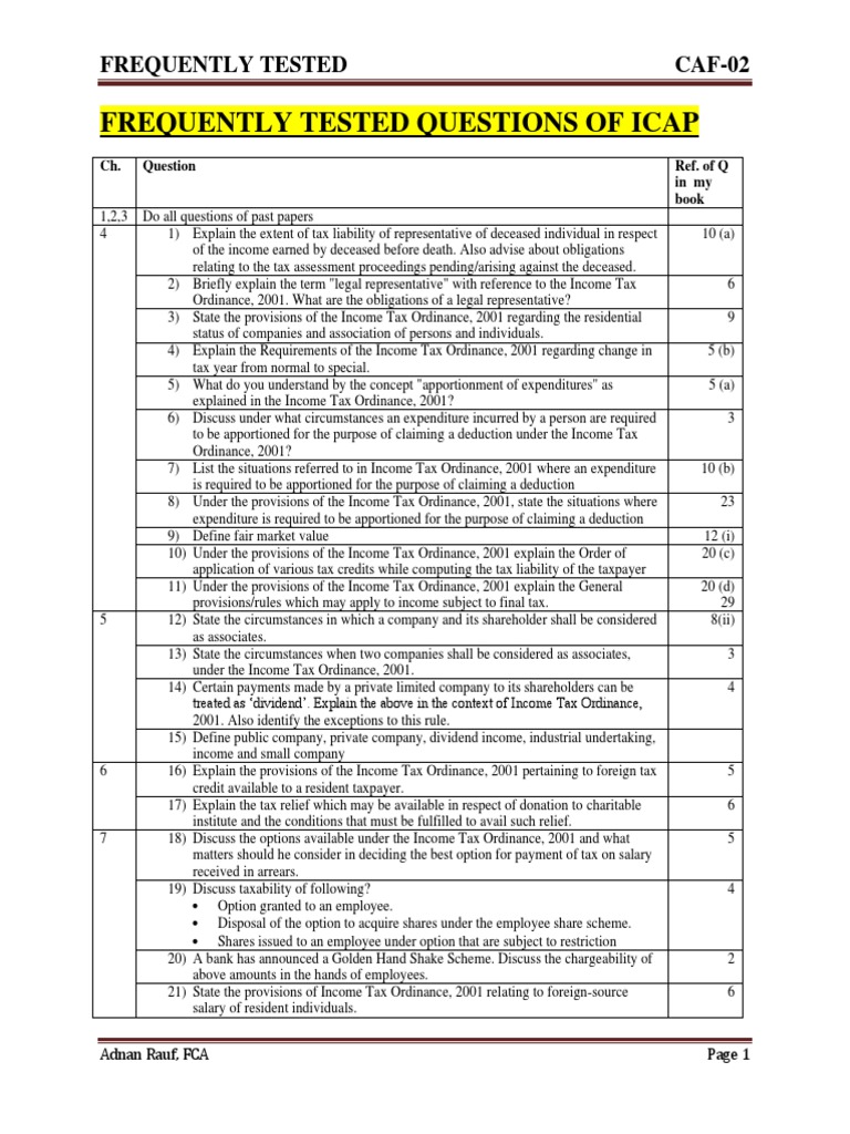 ICAP Income Tax Ordinance FAQs | PDF | Taxes | Income Tax