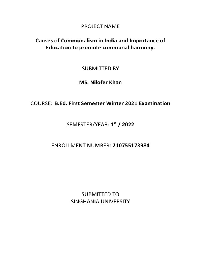 Causes of Communalism in India and Importance of Education To Promote ...