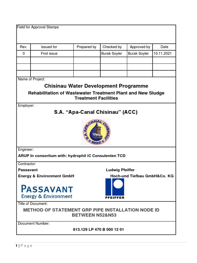 Method Statement For GRP Pipe Installation | PDF | Pipe (Fluid ...