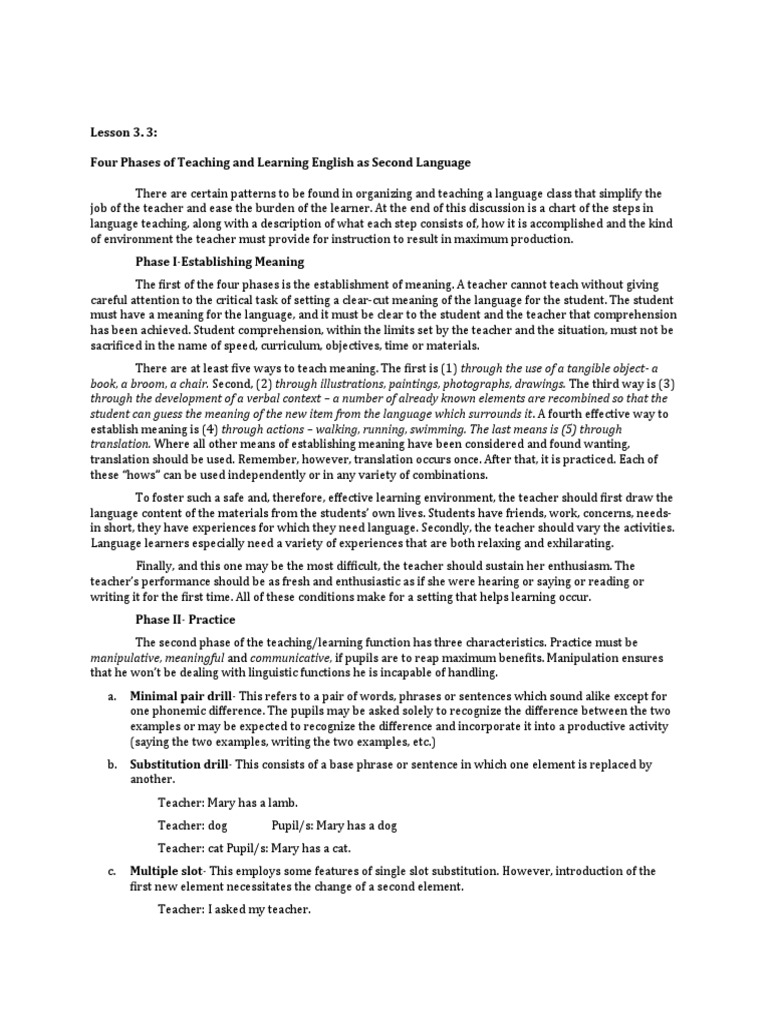 Four Phases of ESL Teaching Methods | PDF | Language Education ...