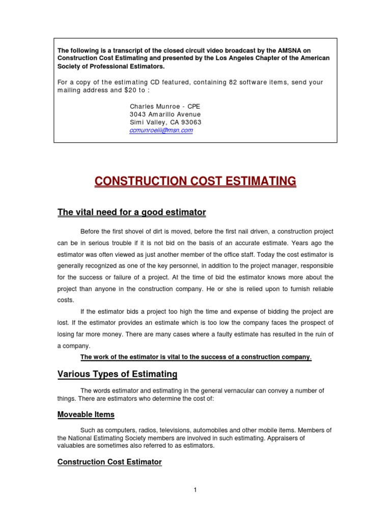 CONSTRUCTION COST ESTIMATING TEXTBOOK PDF visual data 4