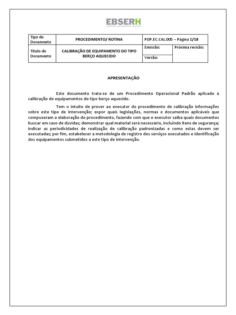 POP - EC.CAL.005 BercoAquecido | PDF | Termômetro | Temperatura