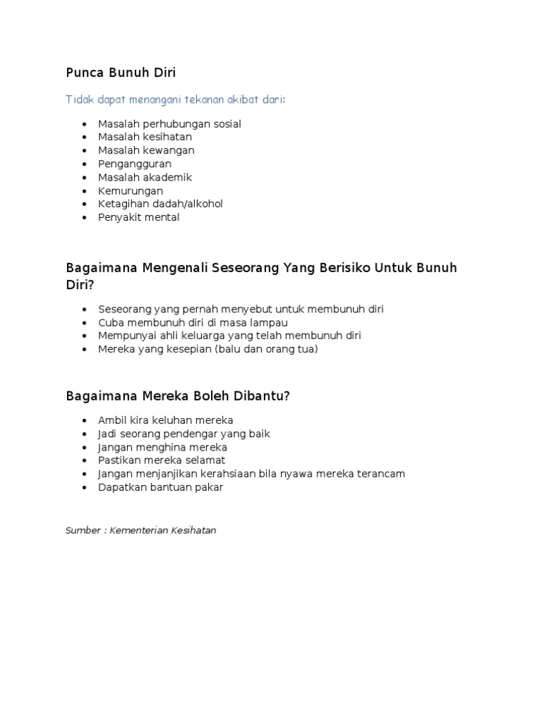 Punca Bunuh Diri