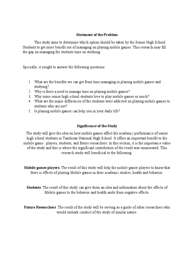 Statement of The Problem | PDF | Behavior | Behavioural Sciences