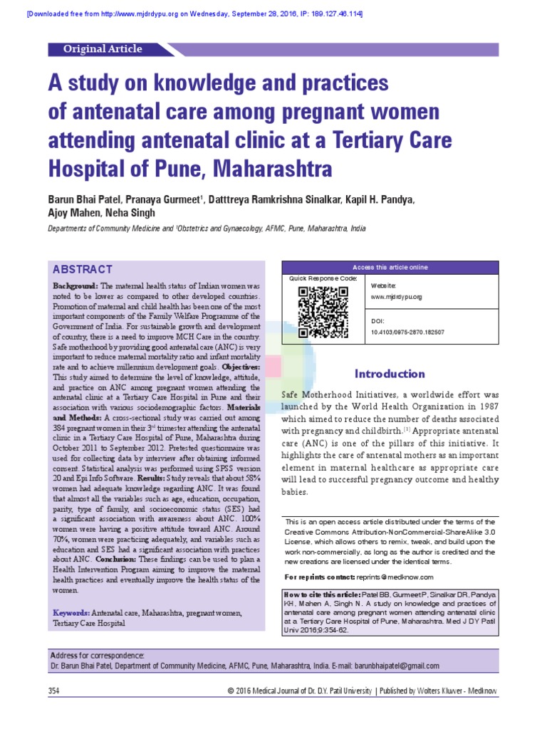 A Study On Knowledge and Practices of Antenatal Ca | PDF | Pregnancy ...