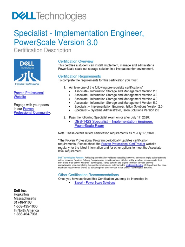 DES-1423 Specialist Implementation Engineer Isilon Solutions Exam | PDF ...