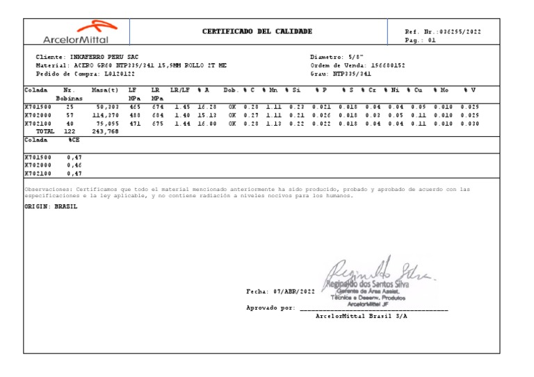 Certificados Aceros | PDF