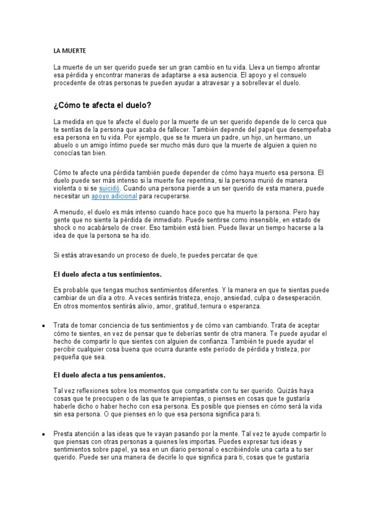 Cómo afrontar el duelo por la muerte | PDF | Dolor | Muerte