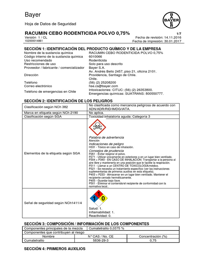 Hoja de Seguridad Racumin | PDF | Toxicidad | Agua