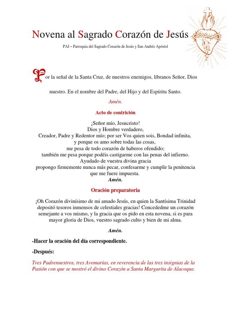 Novena al Sagrado Corazón de Jesús | PDF | Pecado | Oración