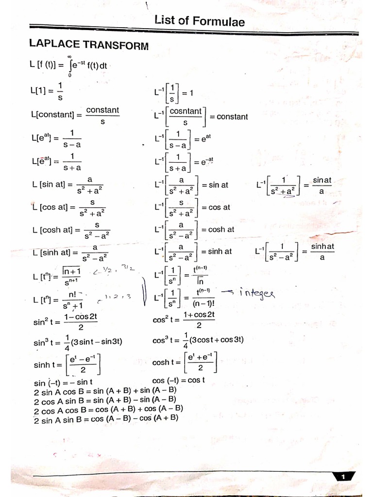 Laplace Formula List PDF