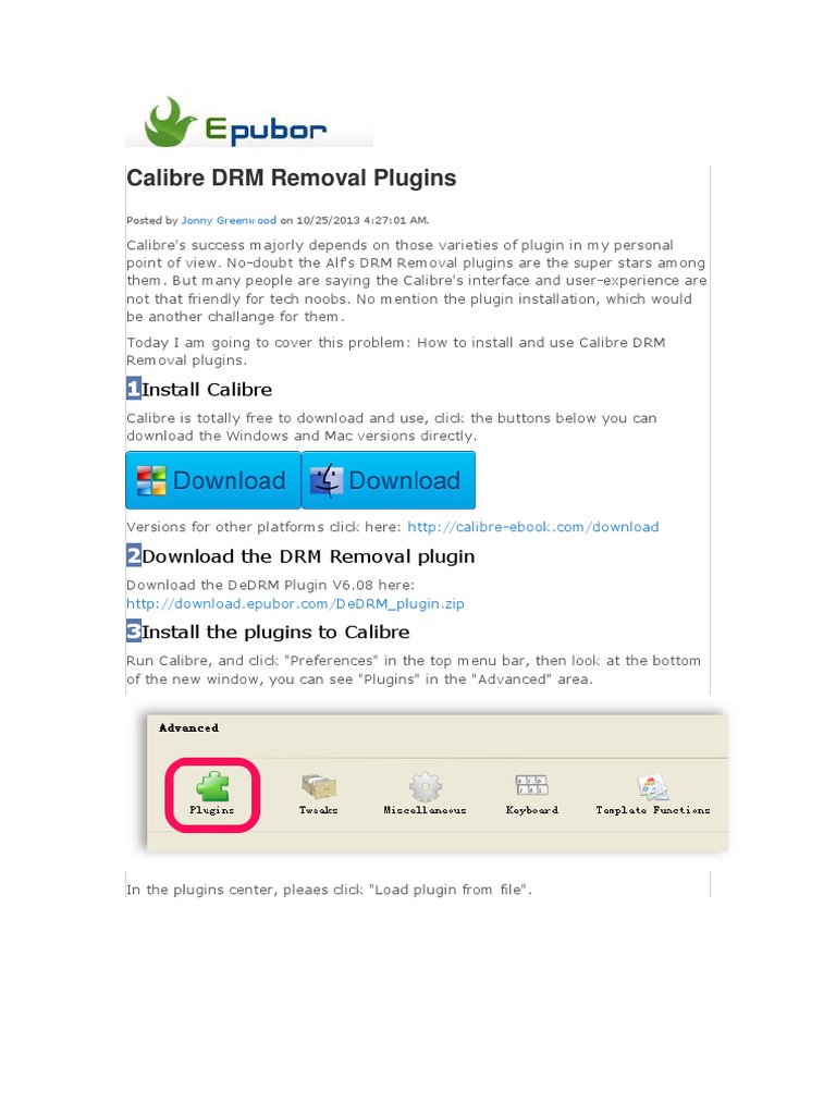 Installing Calibre DRM Removal Plugins | PDF