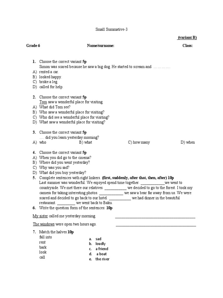 Small Summative 3 Variant B Pdf