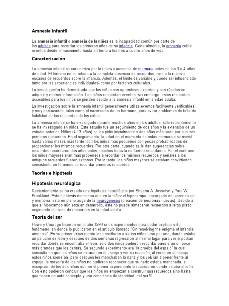 Amnesia Infantil | PDF