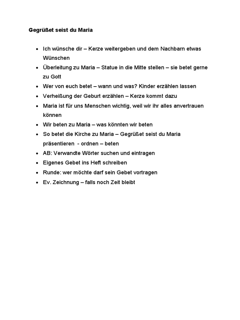 Gegrüßet Seist Du Maria 3. Klasse | PDF