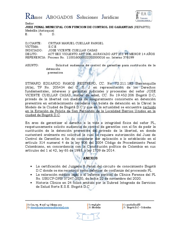 Solicitud Audiencia De Control Pdf