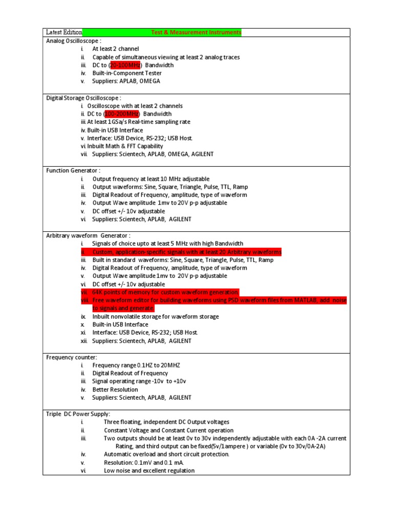 Electronic Test Equipment Overview | PDF | Power Supply | Amplitude