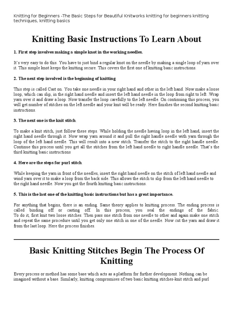 Knitting For Beginners PDF Knitting Handicrafts