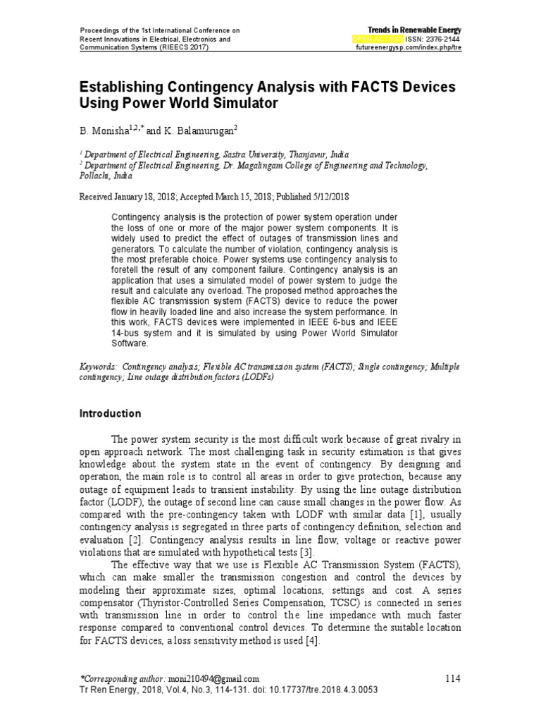 Establishing Contingency Analysis With FACTS Devices Using Power World