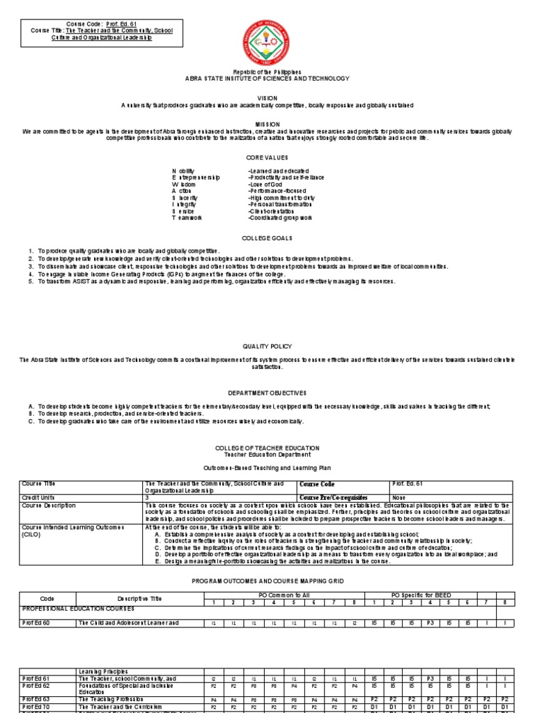 Prof Ed 61 Syllabus | PDF