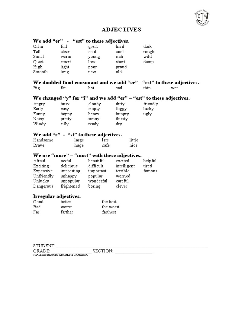 POSITIVE COMPARATIVE SUPERLATIVE ADJECTIVES LIST PDF visual data 7