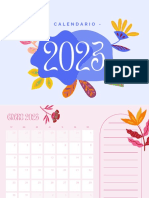 Calendario Mensual Dibujos Flores 2023 Colorido Multicolor