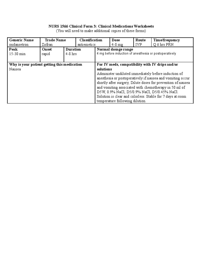 Zofran (Ondansetron) PDF Nausea Drugs