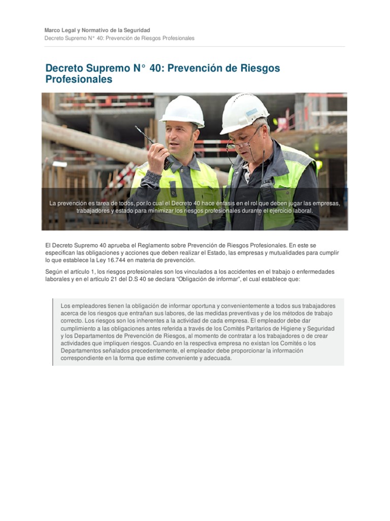Decreto Supremo N 40 Prevencion de Riesgos Profesionales-6379748e76aa7 ...